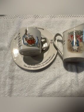 Vintage Peter Rabbit Ceramic Plate creamer& cup with illustrations